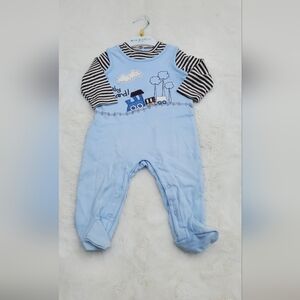 Baby Blue Train Print Kids One Piece